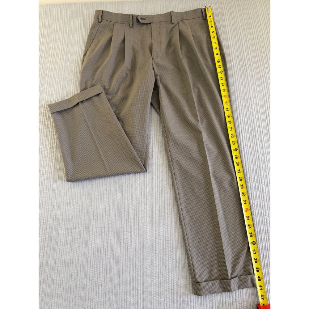 Ralph Lauren Mens Size 38/30 Brown Houndstooth Pleated Cuffed Dress Pants Slacks - Picture 11 of 16